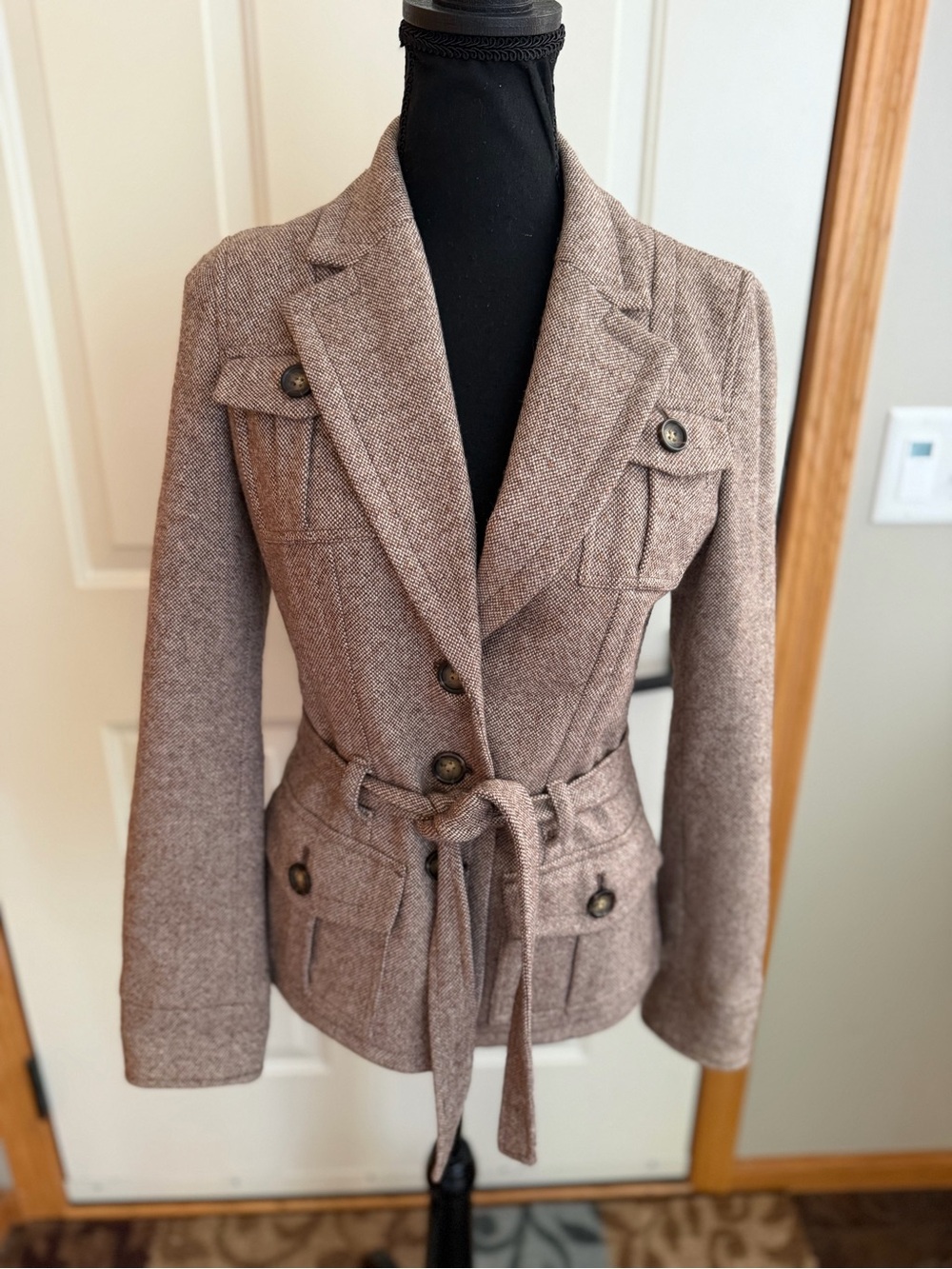Banana Republic Factory brown tweed wool silk safari utilitarian blazer jacket 6